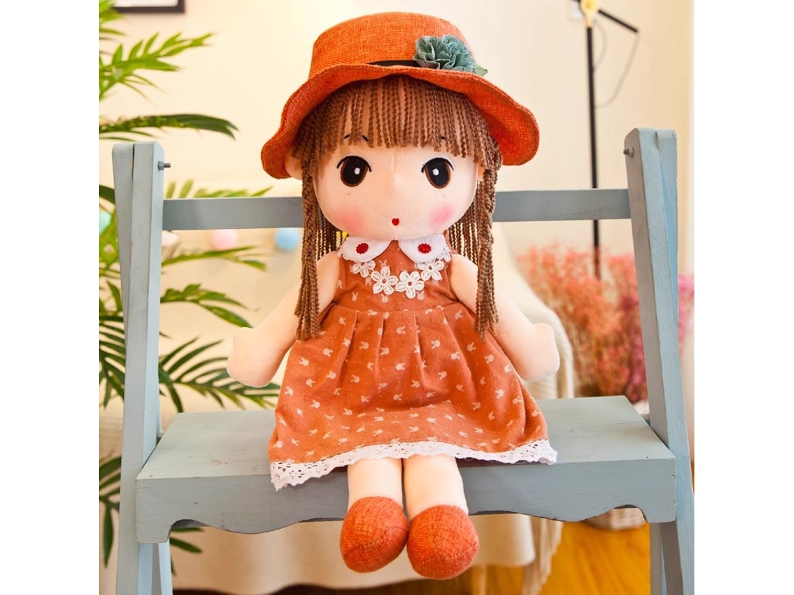 (naranja) Muñeca De Algodón Para Niña De 45 Cm, Adorable Princesa Para Disfrazarse Y Jugar A Rol.