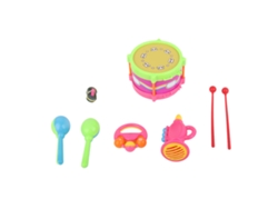 Set De 7 Instrumentos Musicales Educativos Para Niños: Tambor, Campana, Martillo De Arena, Trompeta Y Juguetes