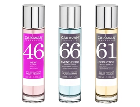 3x CARAVAN Perfumes de Hombre Nº66 Nº61 de 150ml y Perfume de mujer Nº46 de 150ml