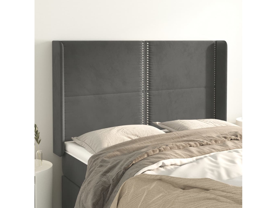 Cabecero Con Orejas De Terciopelo Gris Oscuro 147x16x118/128 Cm