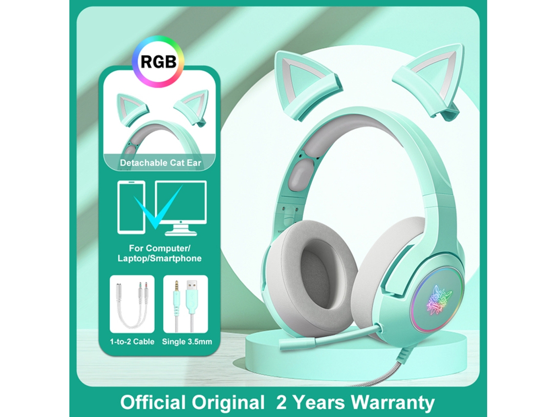 ONIKUMA K9 Pink Cat Ear Auriculares con RGB LED Light Flexible Mic Gaming Headset 7.1 Surround Computer Earphones para PC Gamer