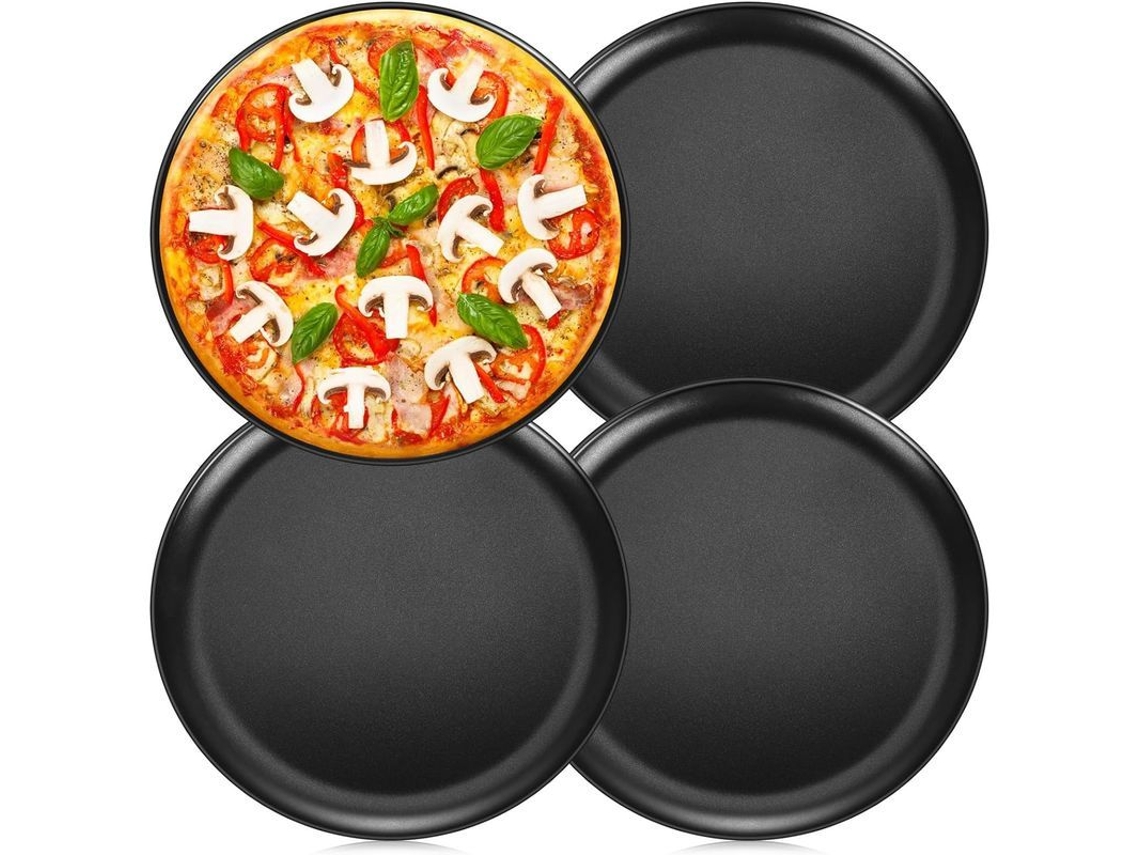 Bandeja Para Pizza De 25 Cm Con Núcleo De Acero Inoxidable Y Revestimiento Antiadherente, 4 Piezas