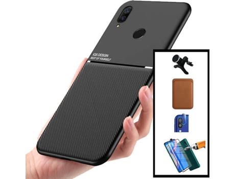 Kit Carcasa, Protector 5D y Soporte Magnético Reforzado Huawei P Smart Z PHONECARE Magnetic Lux, Magentic Wallet y Protector Trasera Marrón