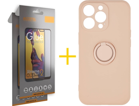 Carcasa + 2 Protectores de Vidrio Full iPhone 13 Pro Max ACCETEL Gel O-Ring Rosa