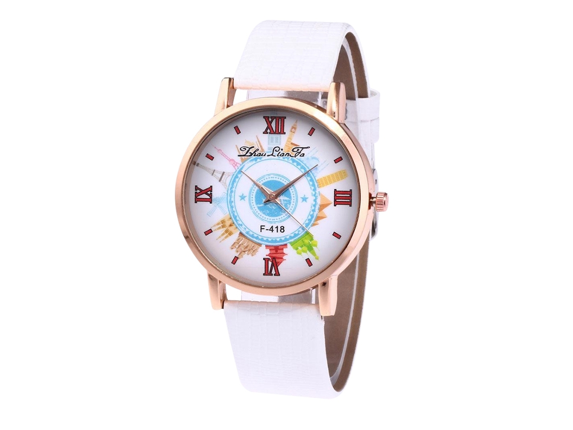 Reloj De Pulsera Cuero Moda Hombre Estudiante Quarzo Ocio Blanco