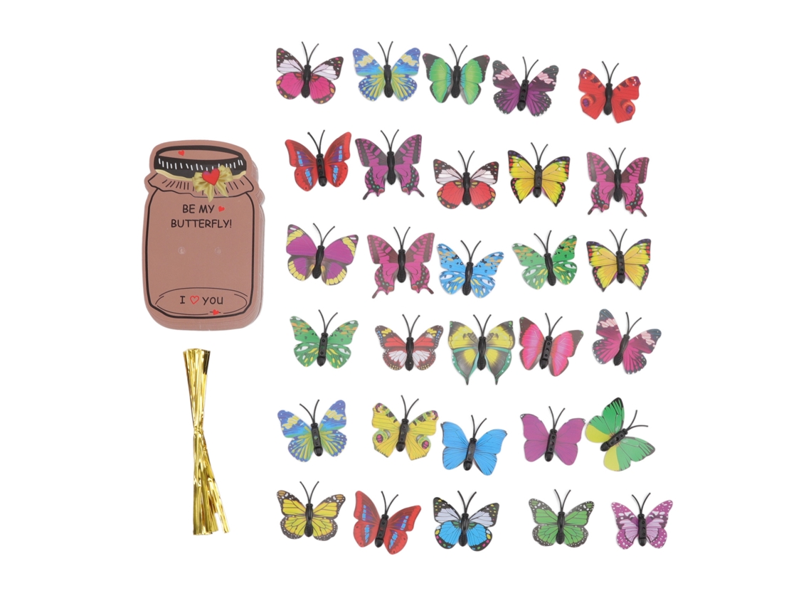 Juego De Tarjetas De Regalo De San Valentín Con Mariposa Y Lazo Dorado, Superficie Lisa, Coloridas.