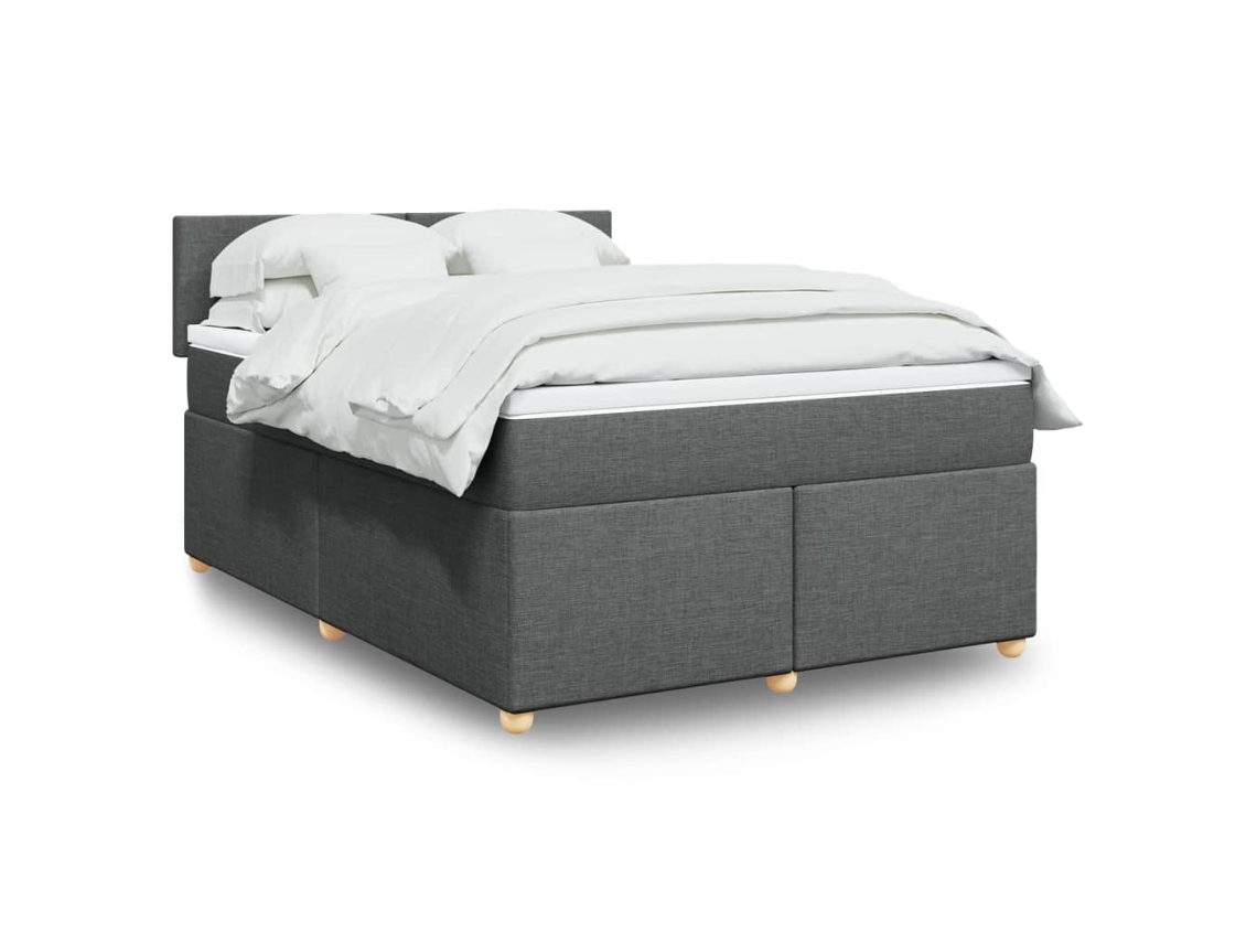 Cama Box Spring Con Colchón Tela Gris Oscuro 140x200 Cm