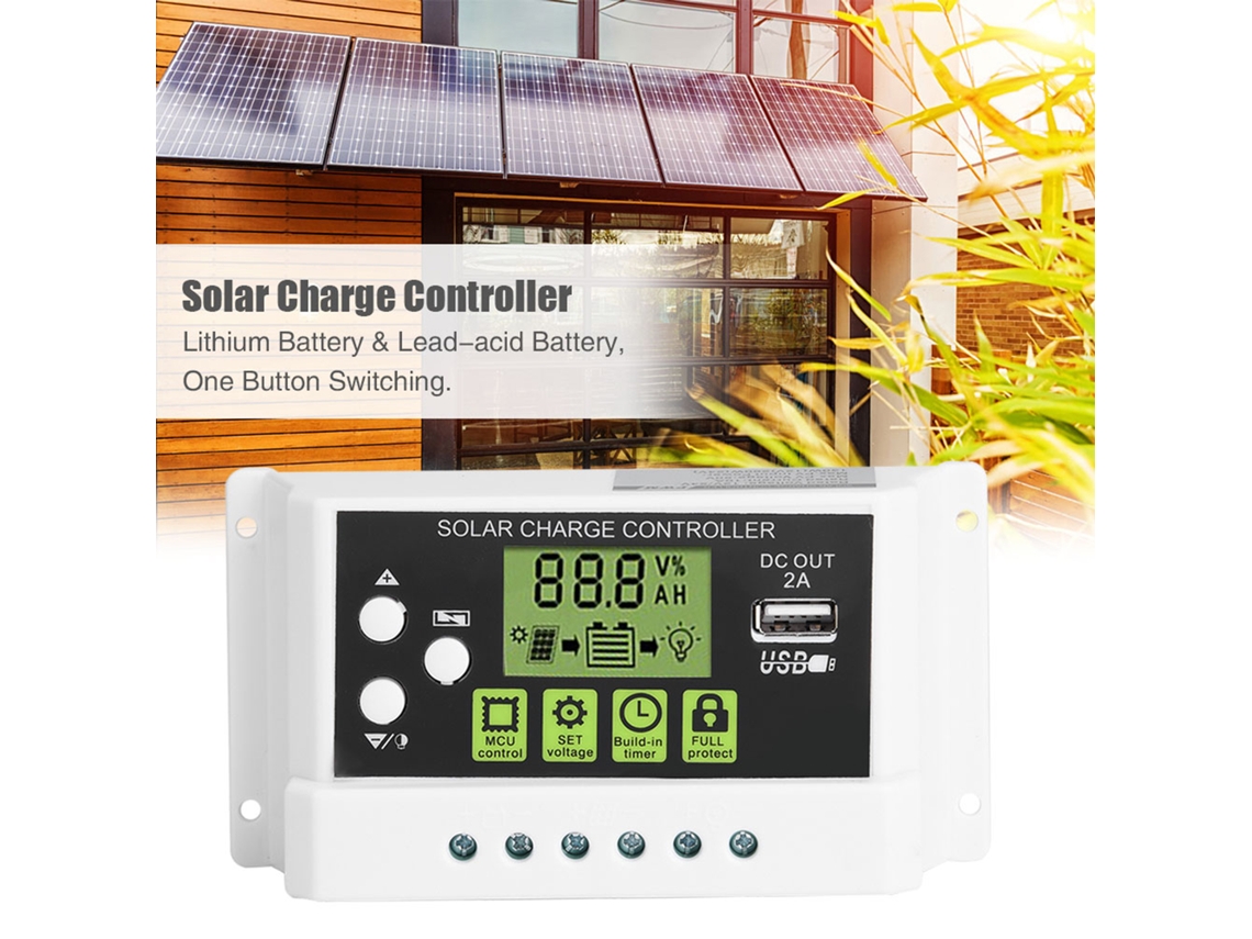 2026dz-Controlador de carga solar inteligente PWM con pantalla LCD y salida USB 12v 24v 10a (kyz-20a)