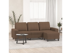 Sofá De 3 Plazas Con Taburete De Tela Marrón 180 Cm