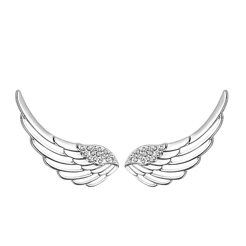Pendientes De Plata Con Forma De Alas De Ángel Para Mujer, Engastados Con Brillantes Circonitas.