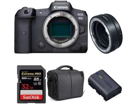 Kit Cámara Mirrorless, Adaptador y Accesorios CANON EOS R5 (45 MP - Sensor: Full Frame - ISO: 100 a 51200)