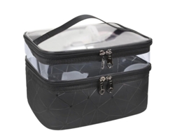 Linjou Bolsa De Maquillaje De Doble Capa Organizador Viaje Estuche Cosmético Impermeable Negro Negro