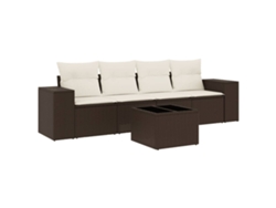 Maison Exclusive - Conjunto de sofá de jardín de 5 piezas con cojines, mimbre y patas marrones