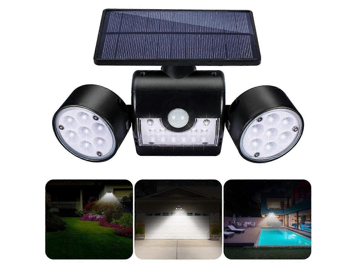 Rebe-luz Solar Exterior Con 30 Led Spotlights Dobles Impermeables 360° Rotación Y Sensor De Movimiento