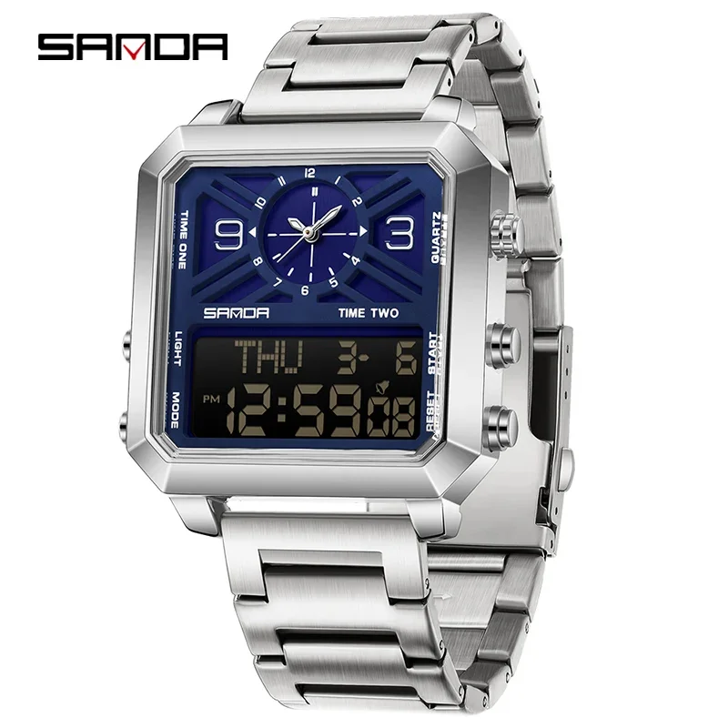 Reloj deportivo de cuarzo para hombre MDUG, de acero inoxidable, resistente al agua, con indicador de fecha y día de la semana.