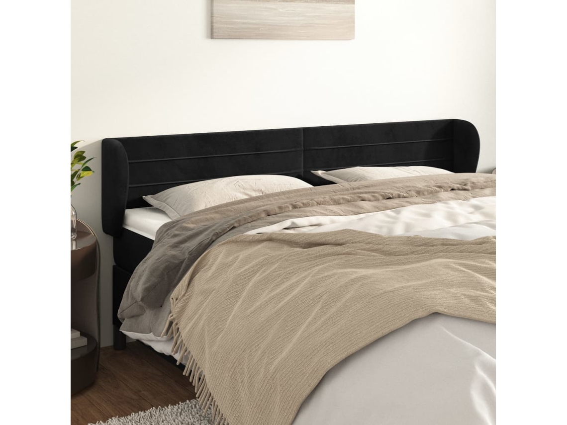 Cabecero De Terciopelo Negro 163x23x78/88 Cm
