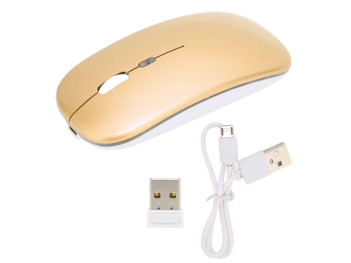 Mouse Sem Fio Led 2.4ghz Com Dpi Ajustável Carga Usb Clique Silencioso Anti-impressão Digital Para Laptop Ouro