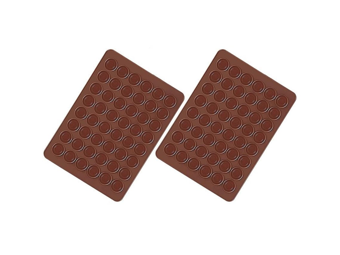 Forma de silicone para macarons 2026, marrom, 2 peças, 48 cavidades, inodora e antiaderente, própria para forno e lava-louças.