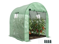 Invernadero Túnel Acero Pe 1.8x1.8x2 M Puertas Ventanas Enrollables Verde