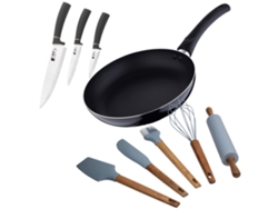 Juego de sartén de aluminio prensado de 24 x 4,5 cm, 3 cuchillos, 5 utensilios de cocina y salsa