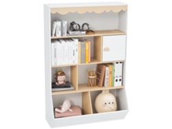 Estantería infantil para guardar libros infantiles, mueble de juguete con 4 estantes, 2 armarios y un ropero.
