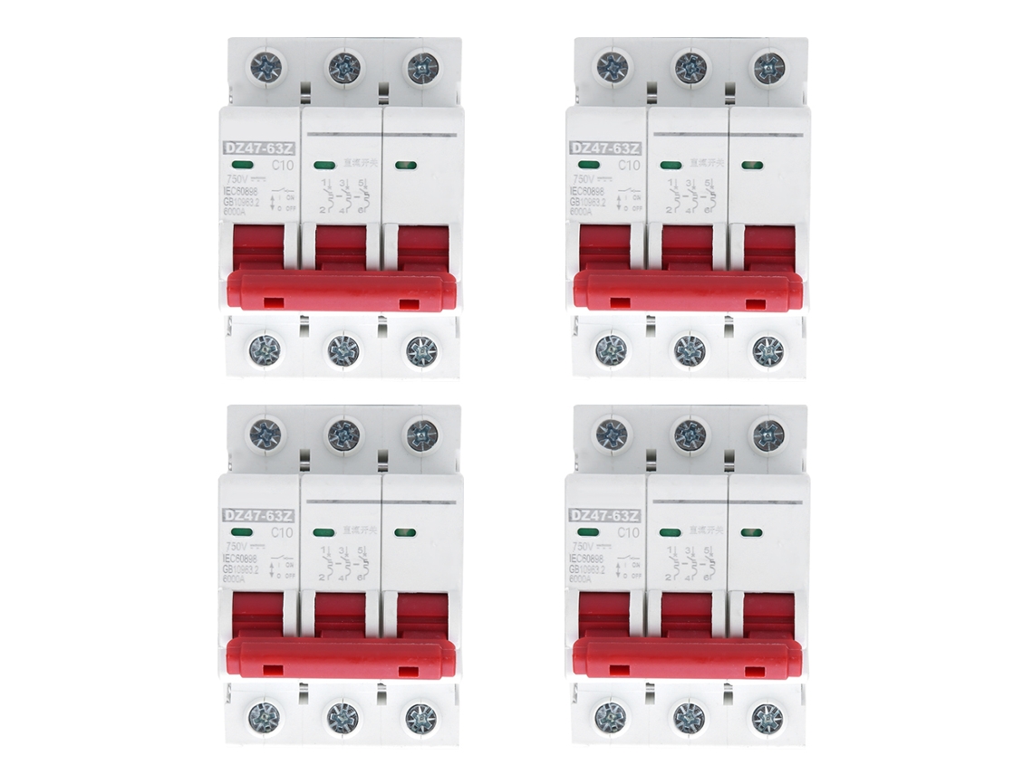 4 Disyuntores Miniatura Dz47-63z Dc750v 3p 10a Para Sistemas Fotovoltaicos