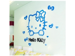 Adhesivo De Pared 3d Acrílico Con Diseño De Gato De Dibujos Animados Hello Kitty Para Habitación Infantil, Color Azul Cielo Y Negro.