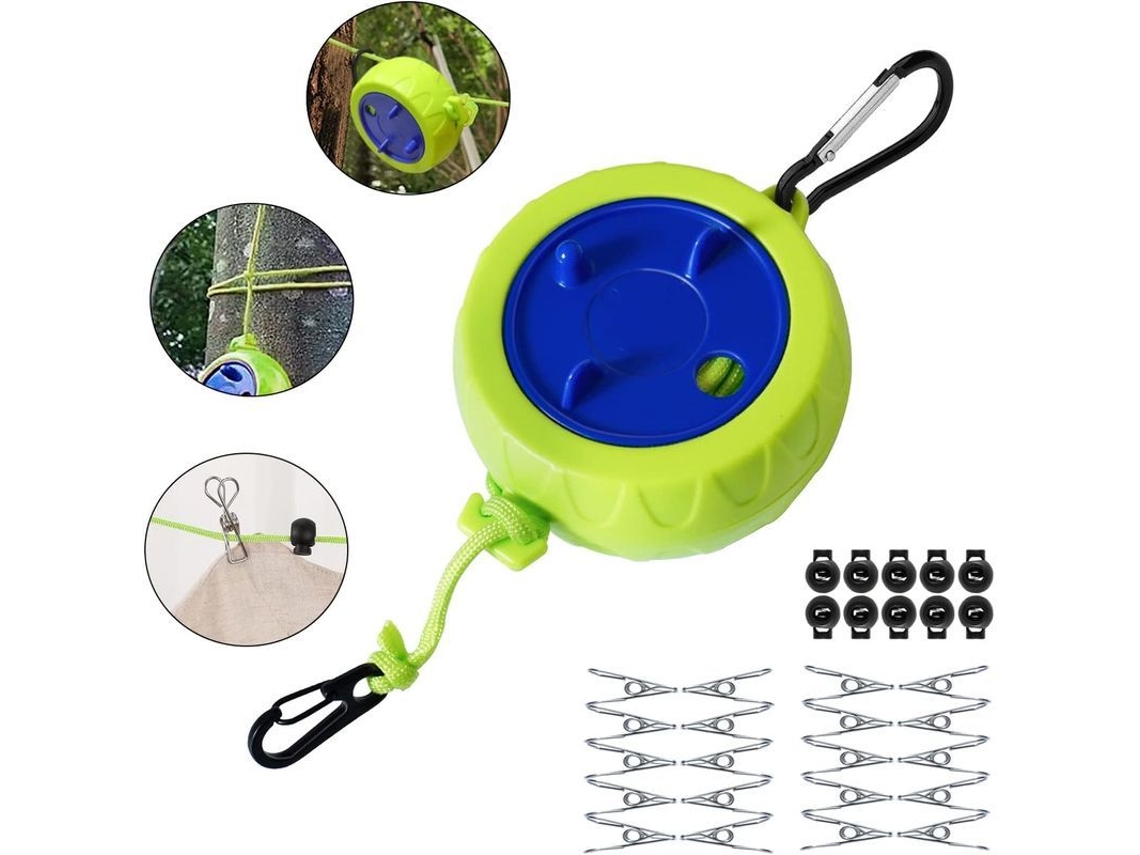Tendedero Portátil Elástico Antienredos De 10 M Para Ropa, Ideal Para Acampar, El Baño Y Viajar, Con 30 Pinzas.