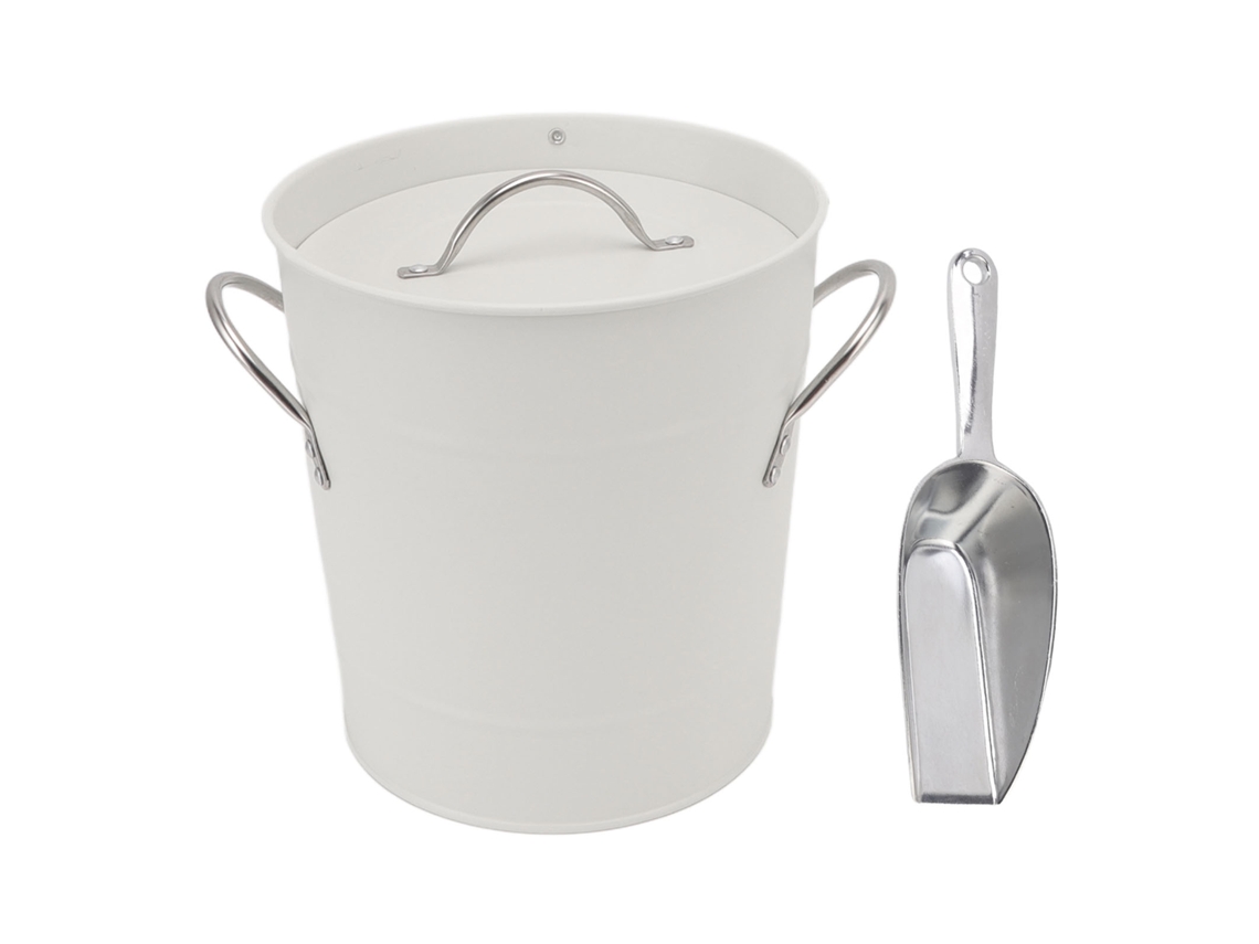Cubo De Hielo Redondo Con Pala De Hoja Galvanizada, Contenedor De Plástico, Enfriador De Cerveza, Bar, Hogar, Blanco