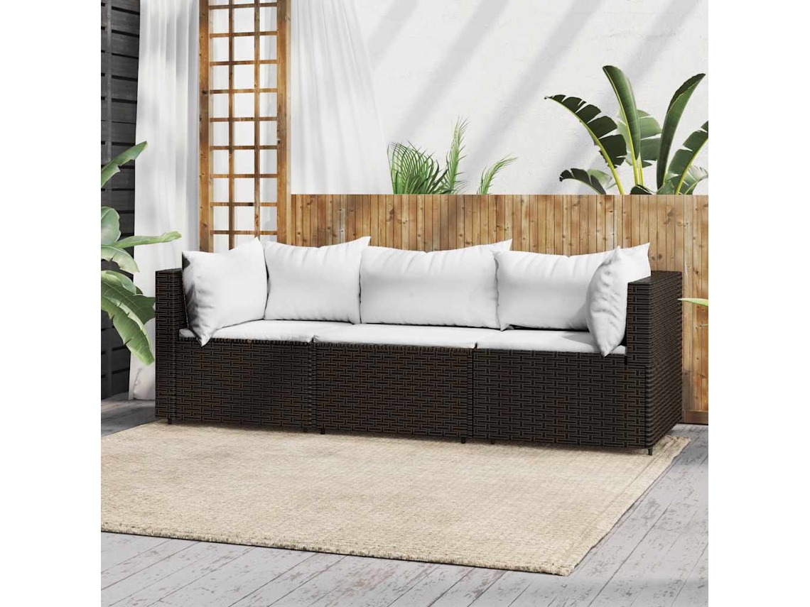 Conjunto de muebles de jardín con cojines de mimbre marrón, Dkd Home Decor