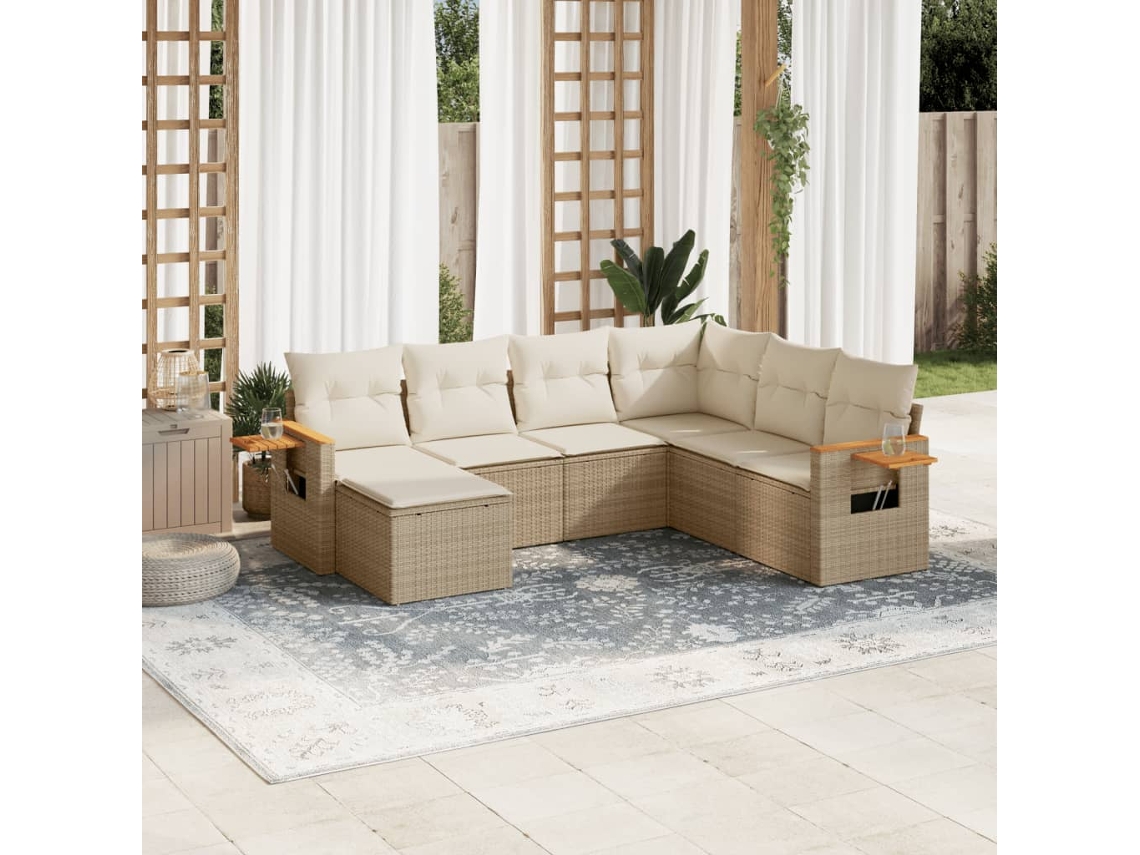 Conjunto de sofá de jardín de 7 piezas con cojines, mimbre sintético beige, Dkd Home Decor