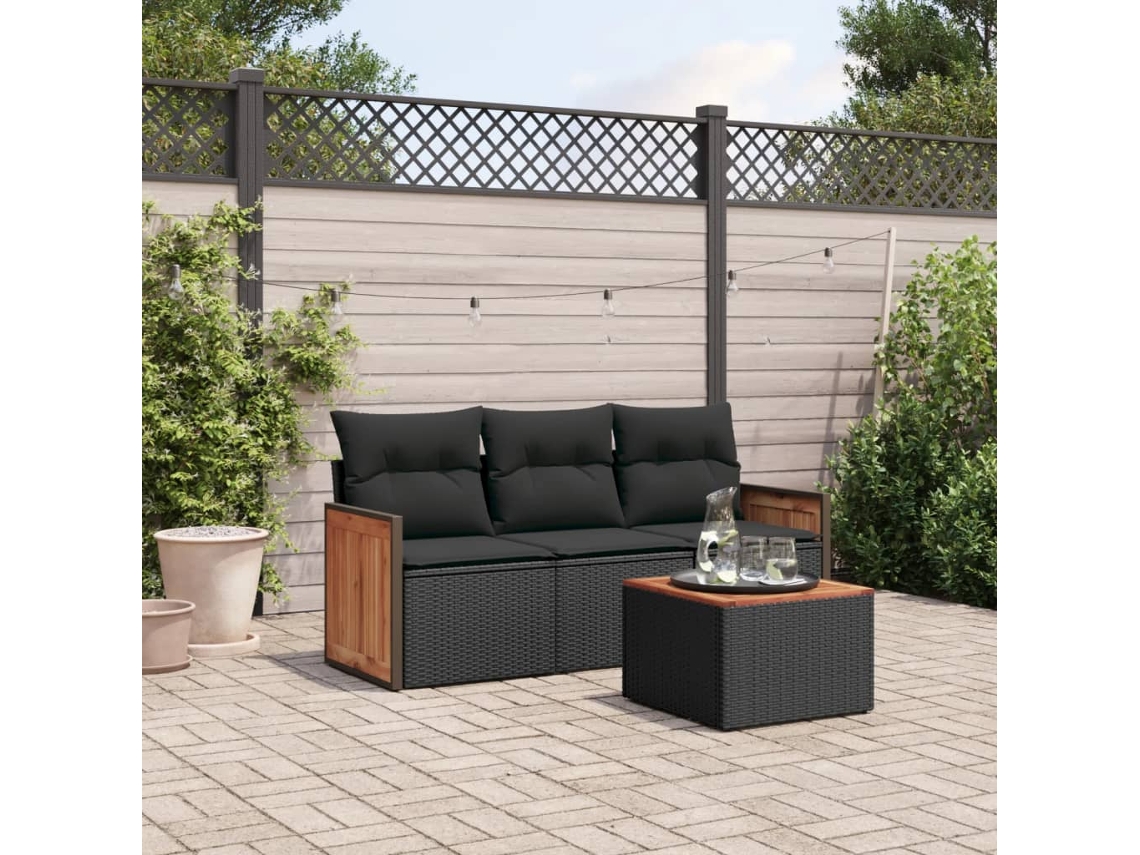 Conjunto de sofás de jardín de 4 piezas DKD Home Decor con cojines de mimbre negros