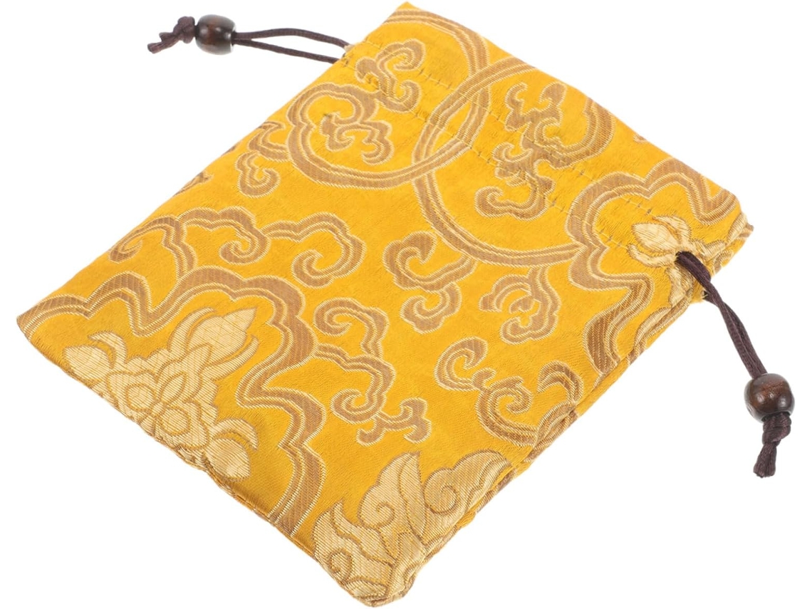 Bolsita Joyas Dorada Bordada Monedero Cordón 13x16 Compacta Estilo Chino Mujer Ideal Guardar Accesorios