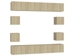 Juego de 8 muebles de TV de madera de roble Sonoma - EXCLUSIVA MAISON