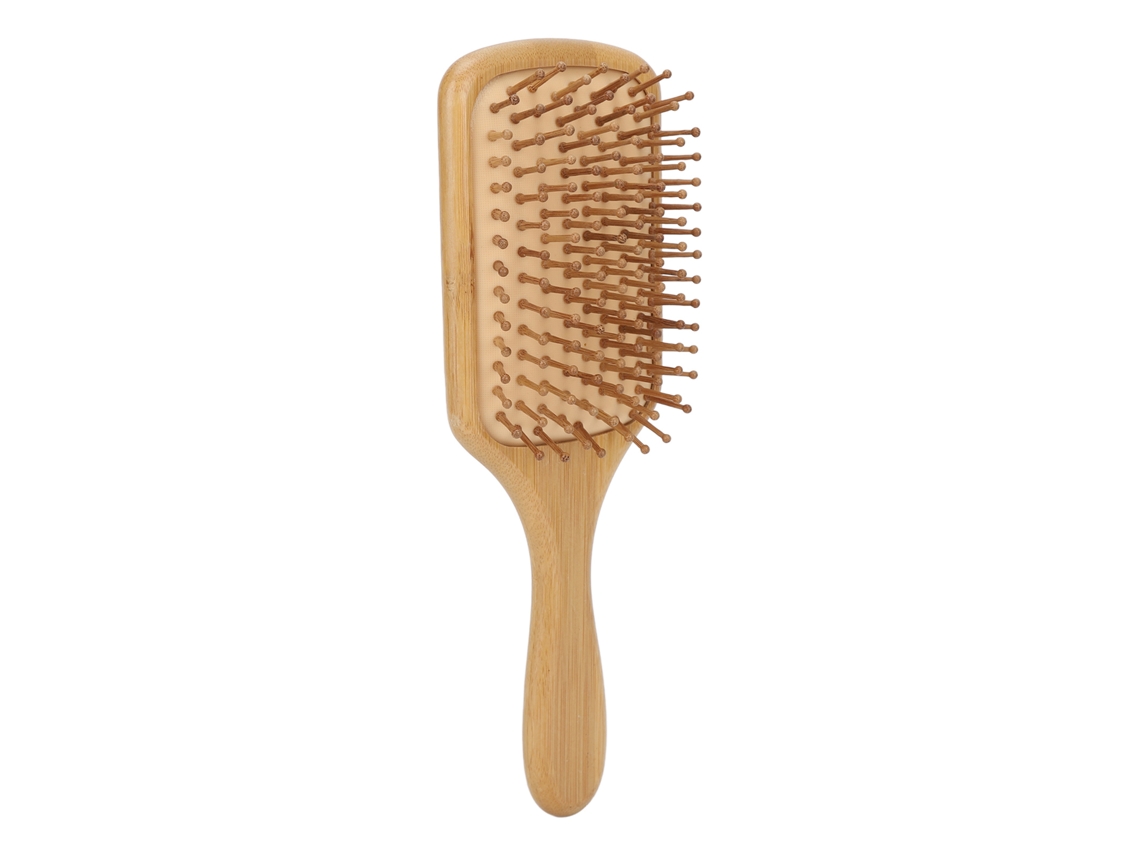 Peine de bambú con silicona elástica, mango ergonómico, dientes redondeados, portátil para mujeres, cuadrado