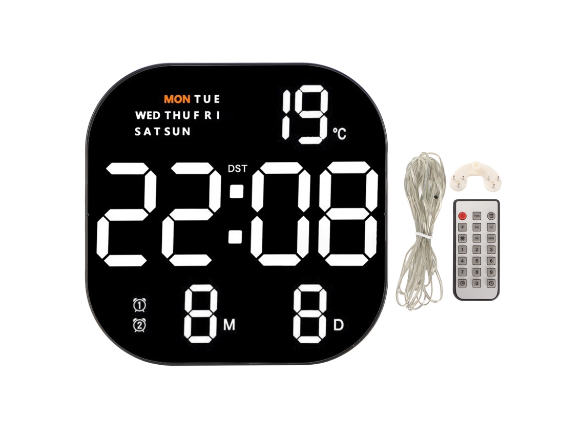 Rebe-relógio Digital Led Com Tela Grande Usb 5v Controle Remoto Multifuncional Com Temperatura Luz Branca Laranja Para Sala Estúdio