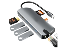 Concentrador USB C 8 en 1, adaptador multipuerto USB C, estación de acoplamiento para MacBook, Ethernet de 1 Gbps, HDMI 4K, 100 W, PD, 3 puertos USB 3.0, gris Bestvite