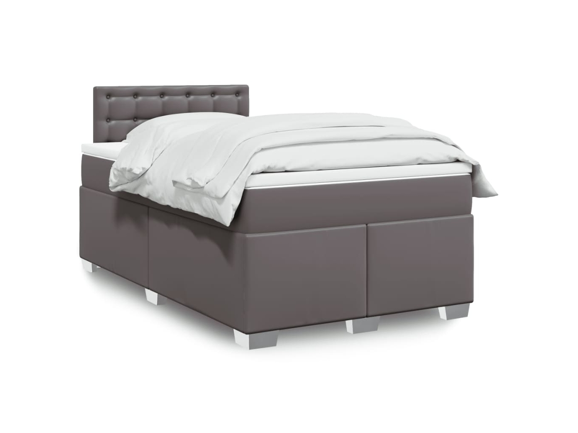 Cama Box Spring Con Colchón Cuero Sintético Gris 120x200 Cm