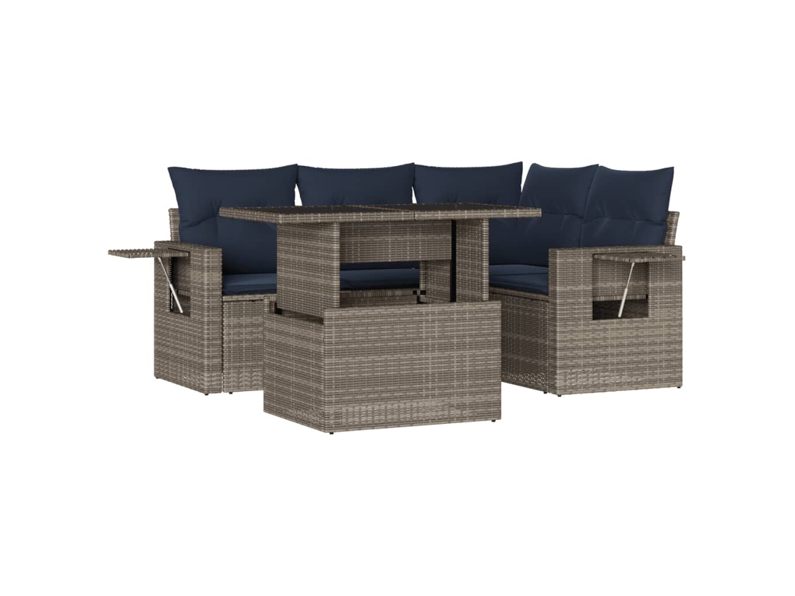 Maison Exclusive - Conjunto De Sofá De Jardín De 5 Piezas Con Cojines, Poliratán Gris