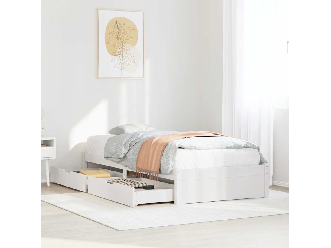 Estructura De Cama Sin Colchón Madera Maciza Blanca 75x190 Cm