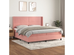 Cama Box Spring Con Colchón Terciopelo Rosa 200x200 Cm