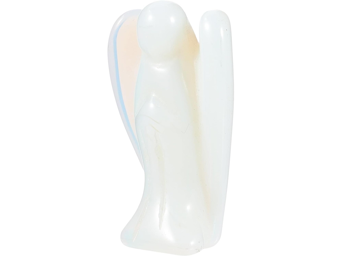 Estatua Ángel Orando Piedra Blanca Superficie Decoración Interior Única Oficinas Jardines Figura Cristal