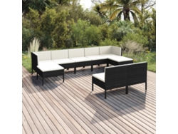 Conjunto de jardín de 9 piezas con cojines, mimbre sintético negro, DKD Home Decor
