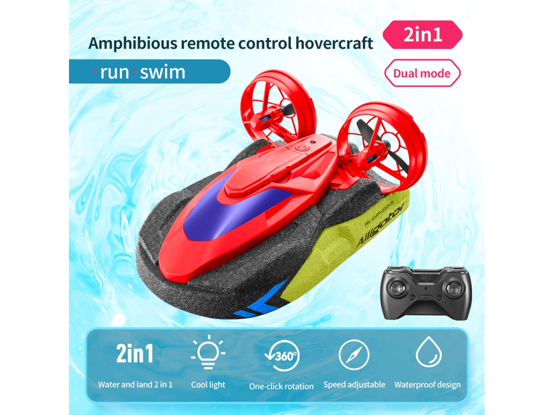 Hidrodeslizador 2 en 1 a control remoto, impermeable, para rafting acuático y terrestre MDUG (rojo)