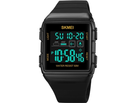 VEANXIN Relojes digitales de silicona impermeables con alarma deportiva cuadrada y luz LED-Negro