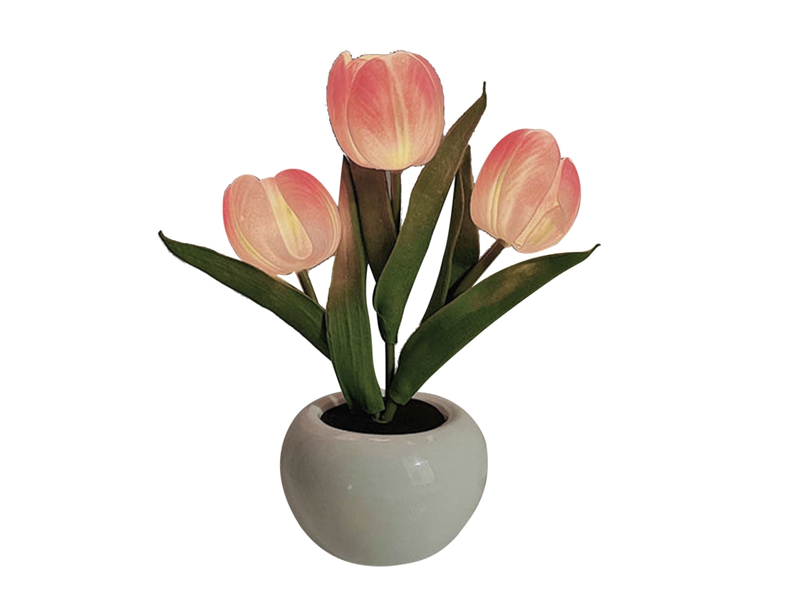 Lámpara De Mesa De Cerámica Con Forma De Tulipán, Color Rosa Pu, Funciona Con Pilas, De Energía Suave, Ideal Para Cafeterías Y Librerías.