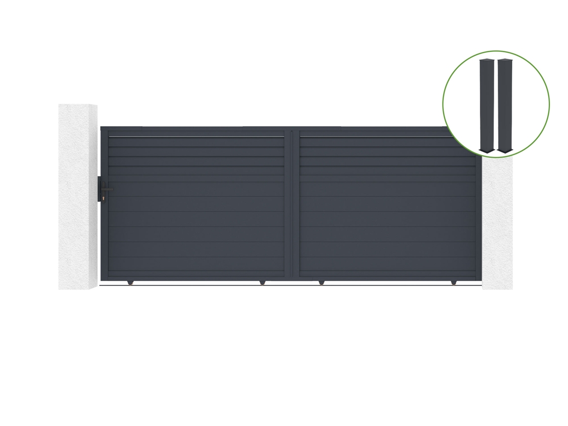Puerta corredera 4m CARPATIA H.160cm aluminio gris 2 postes 20x20cm H.190cm CASANOOV