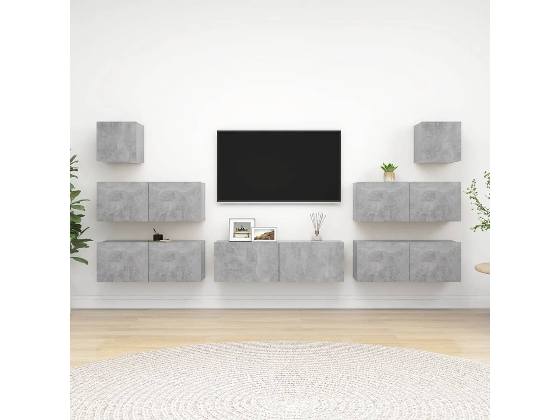 7 Pzs Pack de Muebles de Armario Tv Contrachapado Gris Cemento