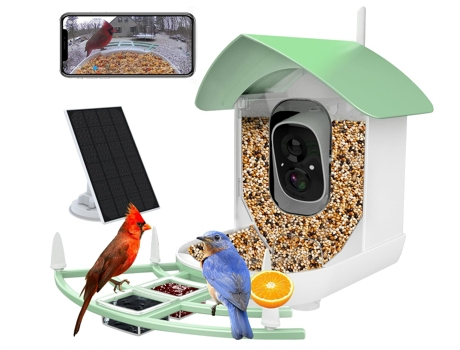 Comedero para pájaros con cámara, AI identifica especies de aves, observación de aves con calidad de vídeo FHD 1080p, comedero inalámbrico para BIS...