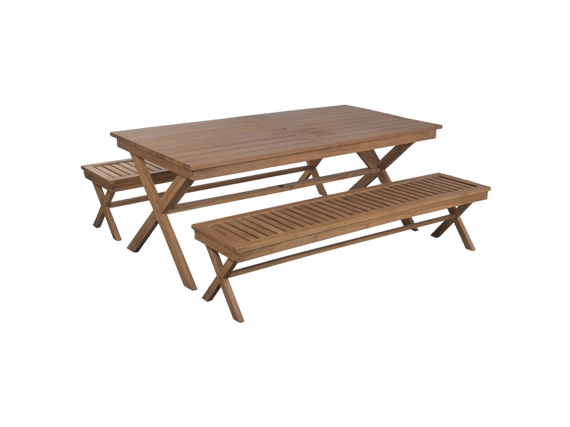 Juego de 3 mesas de madera de teca marrón, 200x100x78cm ALEXANDRA HOUSE LIVING